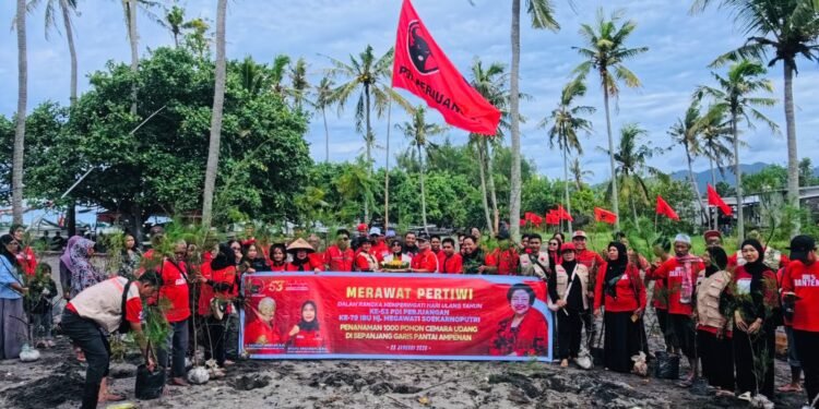 BAGUNA DPD PDI Perjuangan NTB Tanam Pohon Cegah Abrasi